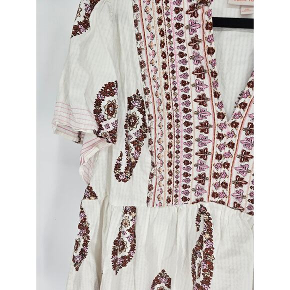 Knox Rose Womens Sz XXL Short Sleeve Peplum Boho Top Embroidered Pink Cream - Picture 2 of 4